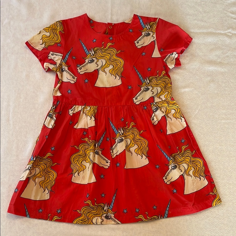 Mini Rodini Red Unicorn Print Dress 4T